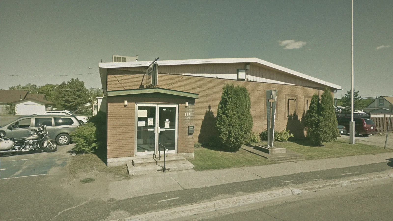 Royal Canadian Legion, 115 O Brien St, Atikokan, the building DriveTest uses as its Atikokan travel point, seen from the street