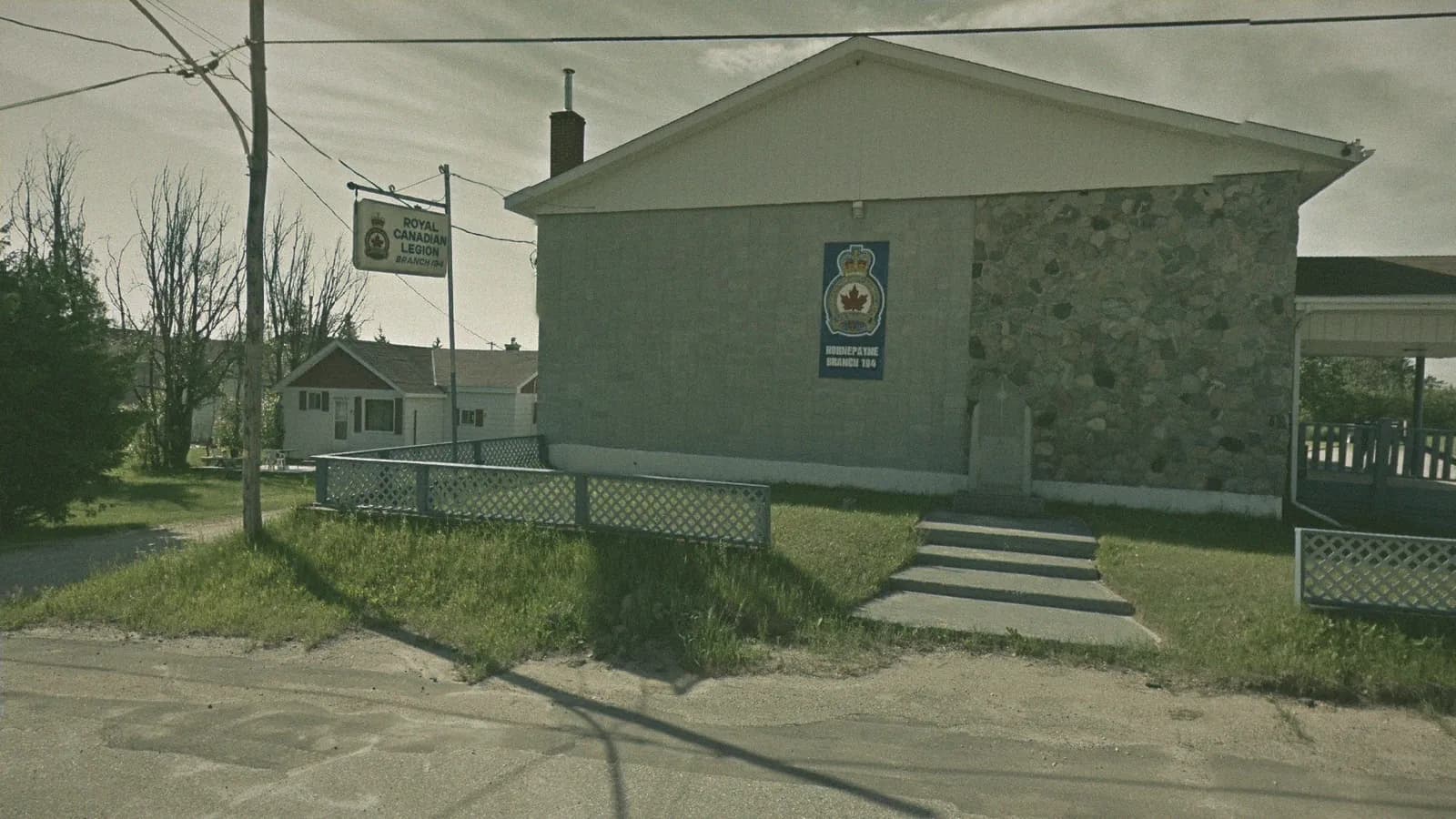 Royal Canadian Legion, 48 Sixth Ave, PO Box 339, Hornepayne, the building DriveTest uses as its Hornepayne travel point, seen from the street