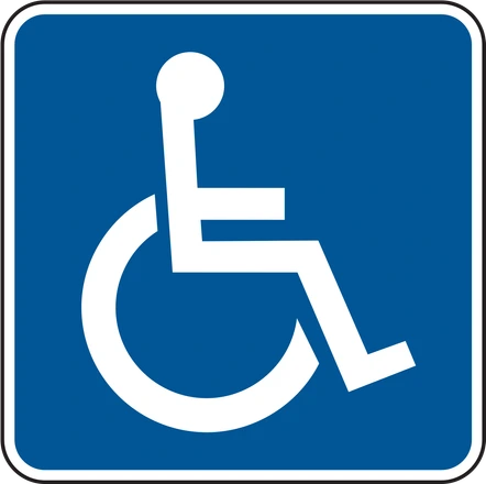 Blue square with the white wheelchair symbol