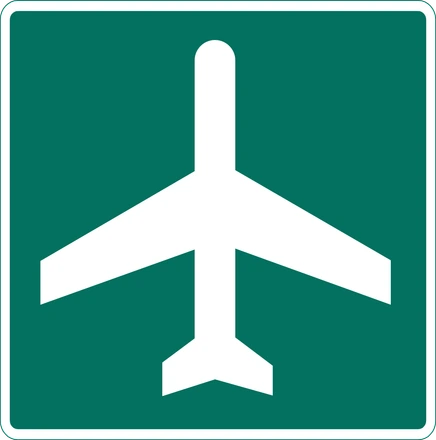 Green sign with a white airplane